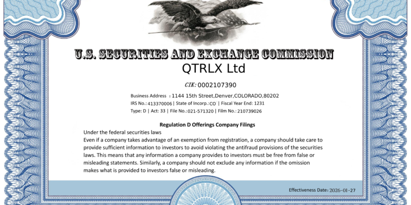 QTRLX Ltd SEC备案记录（EDGAR官方Form D披露）