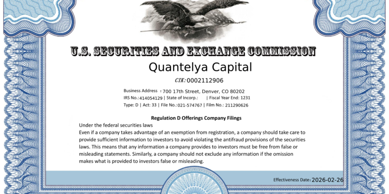 Quantelya Capital SEC备案记录（EDGAR官方Form D披露｜CIK 0002112906）