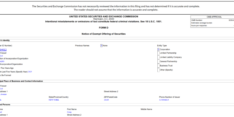 STEAD Ltd SEC备案记录（EDGAR官方Form D披露文件）